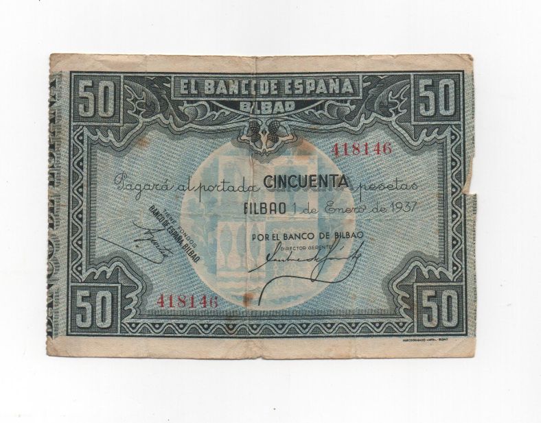 ESPAÑA BILLETE LOCAL REPUBLICANO DEL AÑO 1937 DE 50 PESETAS. BILBAO